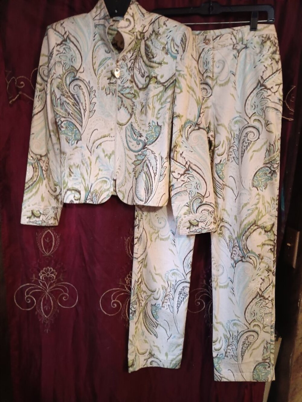 Vintage RARE St. John Sport by Marie Gray Denim paisley pant suit size 4 Petite